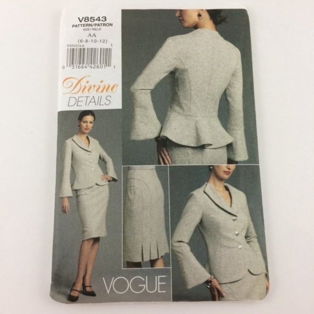 Vogue Pattern 8543 Misses Jacket Skirt Uncut Sz 6 8 10 12 Divine Details